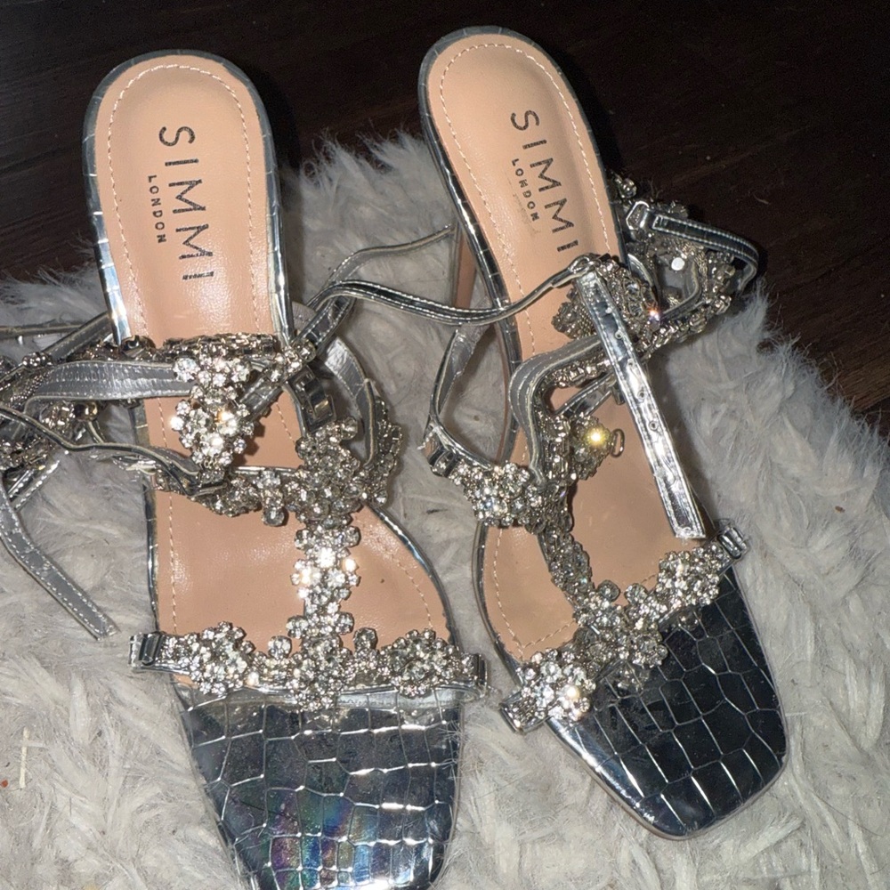 Simmi London Silver Embellished Heels